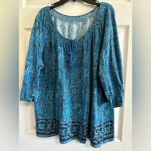 St. John's Bay Teal & Blue Paisley Peasant Tunic